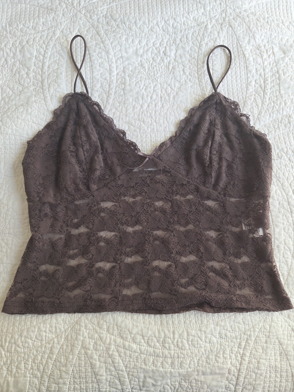 Lace Cami Crop Top - Taupe Brown